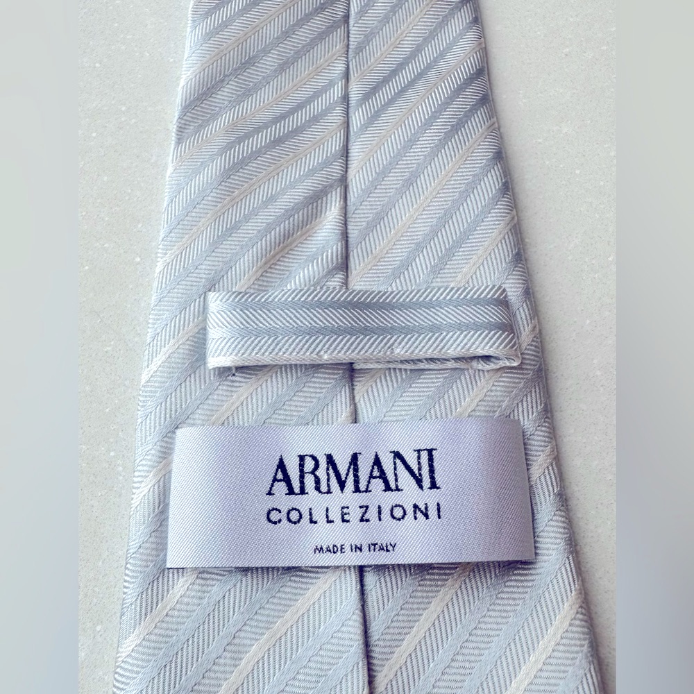 Armani Collezioni White And Ice Blue Diagonal Striped Tie